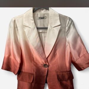 Chloé Silk Ombré Blazer Notch Lapel 3/4 Sleeve Pink White Women's Size 40